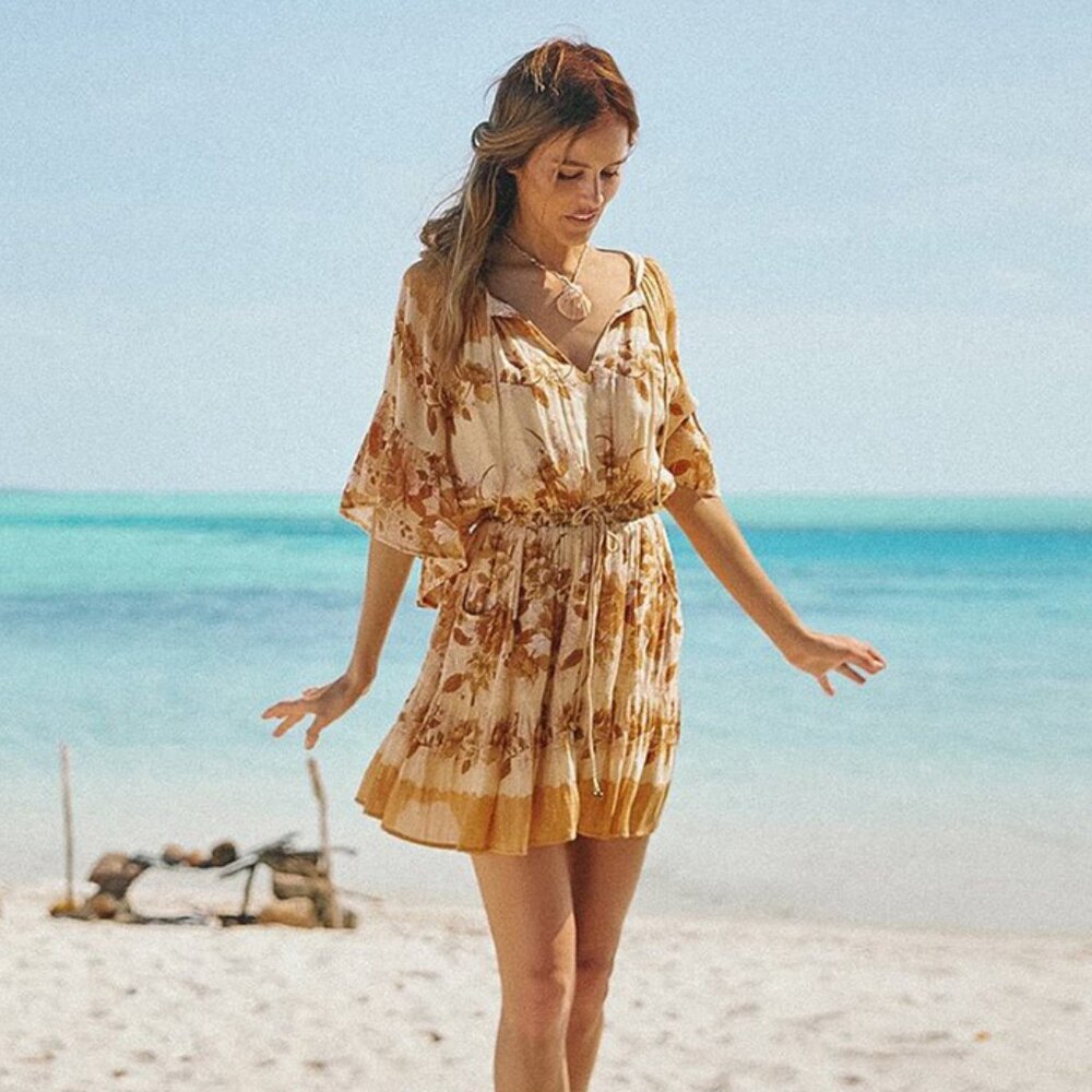 Spell Coco Lei Flutter Sleeve Dress In Caramel - … - image 3